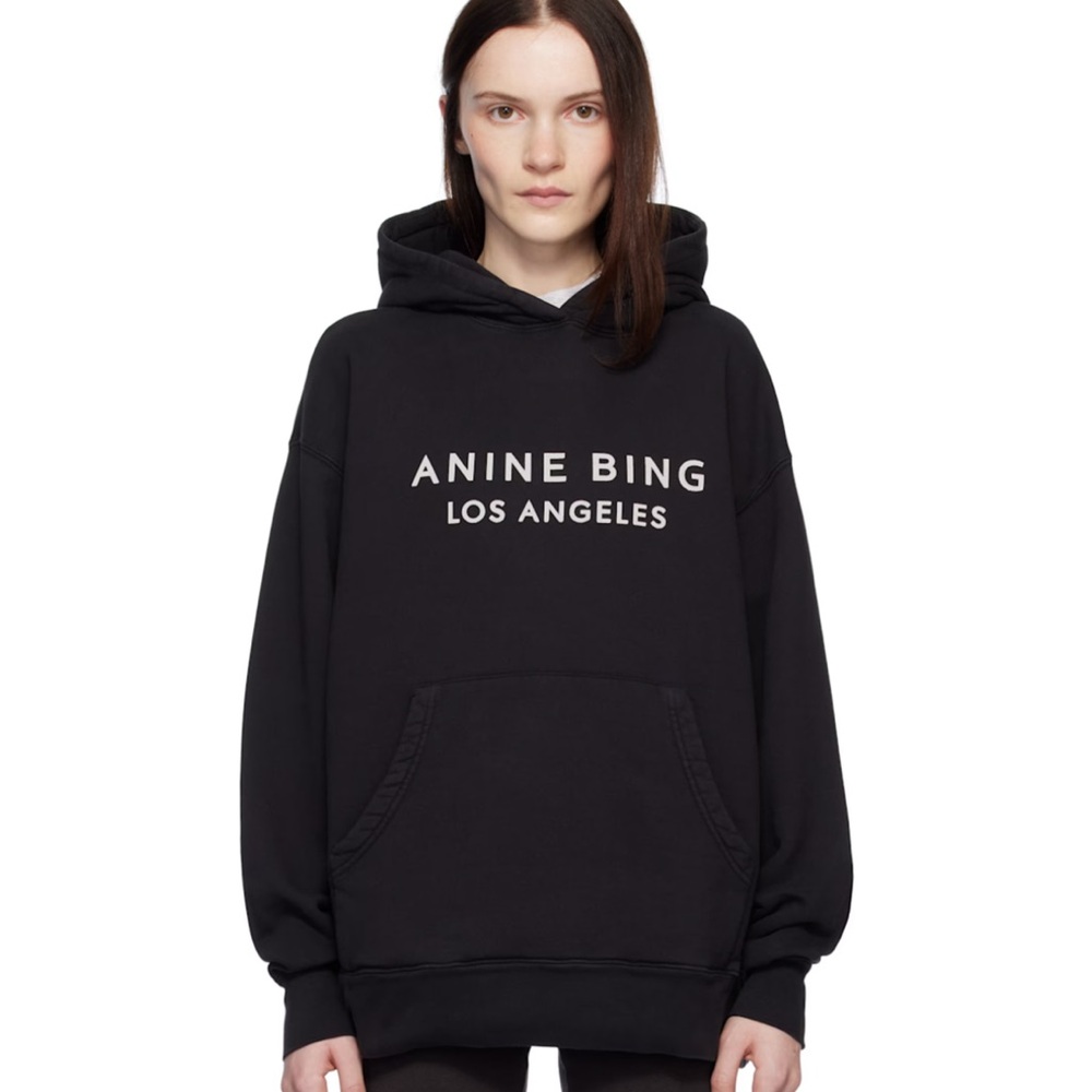 Anine Bing Black French Terry Hoodie. XS